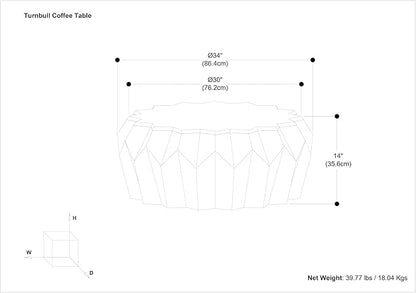SIMPLIHOME Turnbull Coffee Table - 34 inch Wide Solid Mango Wood Living Room Table in Walnut, Contemporary Sculptural Table for Family Room with Faceted Drum Design and Geometric Cut Edges, Assembled