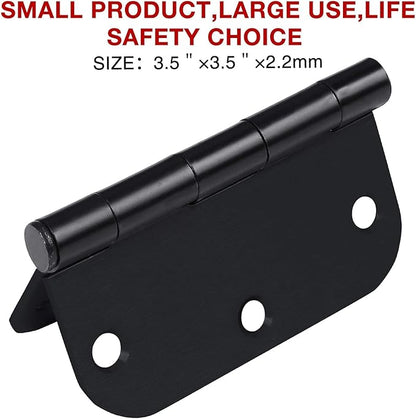 Interior Matte Black Hardware Door Hinges 3.5 Inch 30 Pack 3 1/2" Rounded 5/8" Radius Left Right Hinge for Penthouse Studio Dorm Hut Apartment Home Metal Decor Bisagras para Puertas De Madera 3 ½"