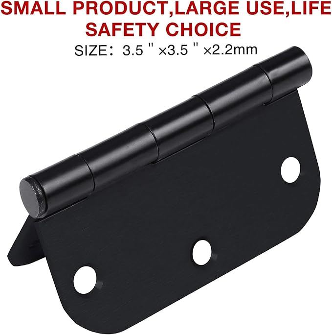 42 Pack Matte Black Door Hinges 3.5 Inch 5/8" Radius, Interior 3 1/2" Bi-fold Table Closet Rounded Hinge for Doors,Furniture,Farm,Book Shelf,Gate,Bed Room,Entryway,Patio,Playhouse,Kit