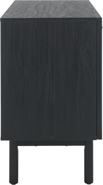 SAFAVIEH Aino TV Stand for up to 60" Flatscreen – Black with Rattan Mesh, 3 Doors with Interior Storage, Sideboard Cabinet, Entertainment Media Console (MED9618B)