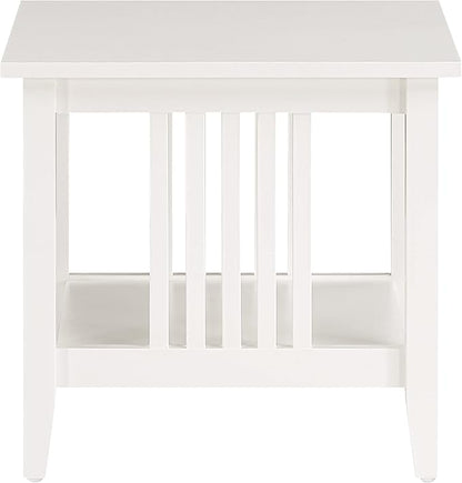 OSP Home Furnishings Sierra End Table with Lower Storage Shelf and Mission Style Side Panels, White