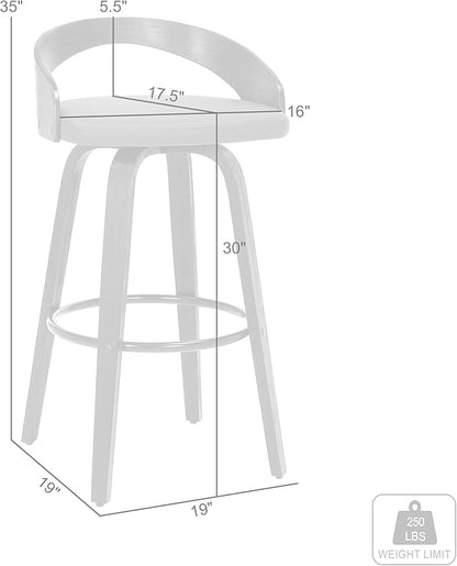 Armen Living Sonia 30" Bar Height Swivel Gray Faux Leather and Black Wood Bar Stool