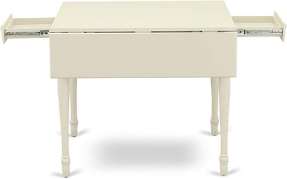 East West Furniture MZKE5-LWH-W 5 Piece Dining Room Furniture Set Includes a Rectangle Kitchen Table with Dropleaf and 4 Dining Chairs, 36x54 Inch, Linen White