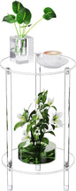 Clear Round Acrylic Side Table for Small Spaces, 11.81" L x 11.81" W x 19.82" H, 2 Tier Small Modern Drink End Table Nightstand, Minimalist Bedside Table for Living Room, Bedroom, Bathroom