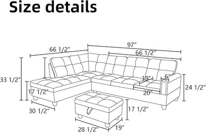 L Shaped Sectional Couches for Living Room, Modern Modular Sectional Sofa with Ottoman Storage, Comfy L Shaped Couch with Chaise for Bedroom Apartment Furniture, Red