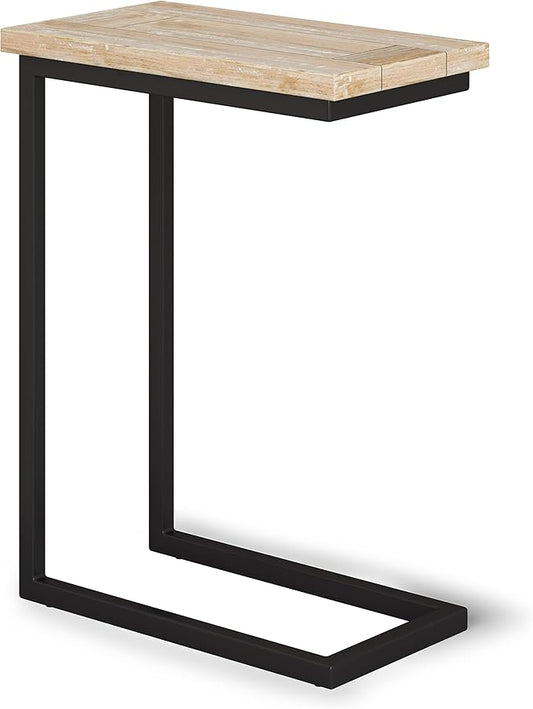 SIMPLIHOME Skyler 18-inch Wide Solid Mango/Metal Industrial C-Shaped End Table in White Wash/Black for Living Room, Office, or Bedroom, Assembled