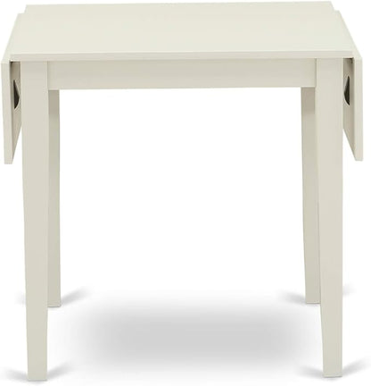 East West Furniture NDBO5-LWH-W 5 Piece Dining Room Table Set Includes a Rectangle Dining Table with Dropleaf and 4 Wood Seat Chairs, 30x48 Inch, Linen White