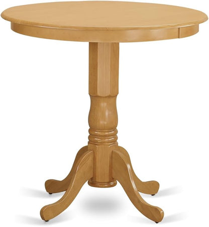 East West Furniture JACF5-OAK-W 5 Piece Counter Height Dining Set Includes a Round Dining Table with Pedestal and 4 Kitchen Chairs, 36x36 Inch, Oak