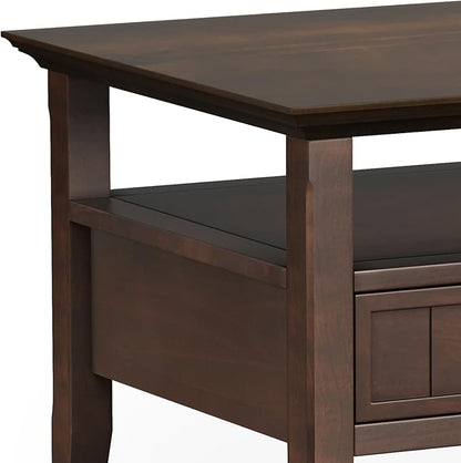 SIMPLIHOME Acadian Coffee Table - 48 inch Wide Solid Wood Transitional Cocktail Table with 2 Drawers in Brunette Brown, Classic Living Room Table with Storage Shelf and Tapered Legs