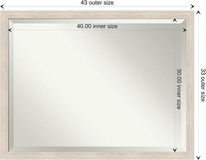 Amanti Art White Bathroom Mirror for Over Sink, 33x43 Hardwood White Wash Narrow Rectangle Vanity Mirror, X-Large Rustic Farmhouse Wood Frame, Hangs Horizonally and Vertically, Bathroom Wall Decor