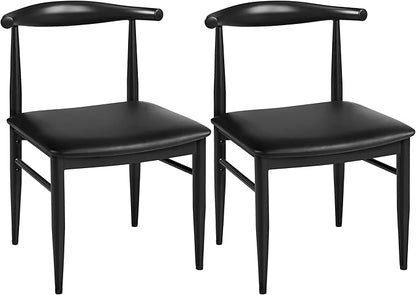 Yaheetech Dining Chairs Set of 2 Mid Century Modern Leather Dining Room Chairs with Armless Backrest & Metal Legs for Kitchen, Living Room, Black