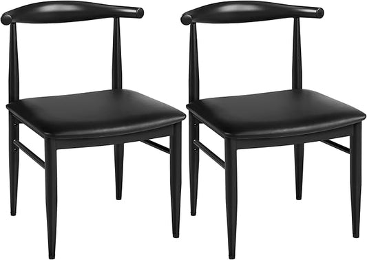 Yaheetech Dining Chairs Set of 2 Mid Century Modern Leather Dining Room Chairs with Armless Backrest & Metal Legs for Kitchen, Living Room, Black