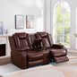 Electric Power Recliner Loveseat Set Living Room Furniture, Comfy Home Theater Breathing Leather Seating with USB 2.0 Charging Ports, LED Light Strips, Mid Console and Cupholders (Red)