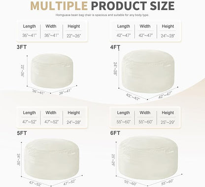 Homguava 5 FT Bean Bag Chair: 5' Bean Bags with Memory Foam Filled, Large Beanbag Chairs Soft Sofa with Dutch Velvet Cover-Beige