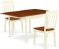 East West Furniture MZAN3-WHI-W 3 Piece Kitchen Table & Chairs Set Contains a Rectangle Dining Table with Dropleaf and 2 Dining Room Chairs, 36x54 Inch, Buttermilk & Cherry