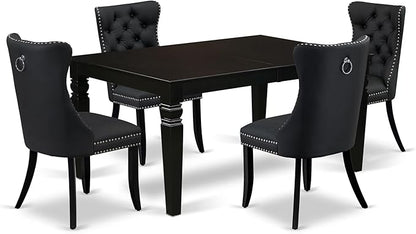 East West Furniture LGDA5-BLK-12 5 Piece Dining Set Includes a Rectangle Wooden Table with Butterfly Leaf and 4 Polyester Fabric Parson Chairs, 42x84 Inch, Black