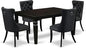 East West Furniture LGDA5-BLK-12 5 Piece Dining Set Includes a Rectangle Wooden Table with Butterfly Leaf and 4 Polyester Fabric Parson Chairs, 42x84 Inch, Black