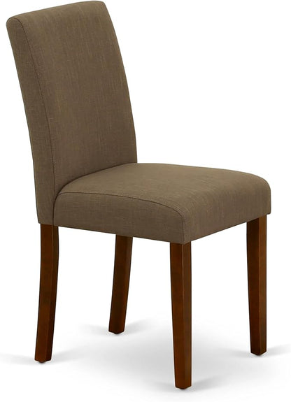 East West Furniture AMAB3-MAH-18 3 Piece Kitchen Table Set for Small Spaces Contains a Round Dining Table with Pedestal and 2 Coffee Linen Fabric Upholstered Chairs, 36x36 Inch, Mahogany