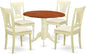 East West Furniture DLPL5-BMK-C 5 Piece Dinette Set for 4 Includes a Round Dining Table with Dropleaf and 4 Linen Fabric Dining Room Chairs, 42x42 Inch, Buttermilk & Cherry
