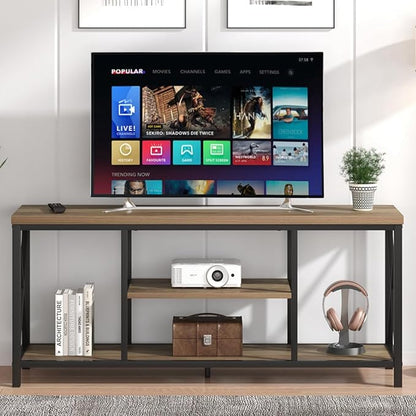 FOLUBAN TV Stand for TV up to 65 inch, Rustic Wood and Metal Entertainment Center with Storage Shelves, Modern Industrial Media TV Console Table for Living Room, Oak 55 inch