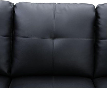Black White L-Shaped 3-Piece Faux Leather Sofa with Storage Ottoman Set, Sectional Couch Sofa Set for Living Room, Office, Small Space