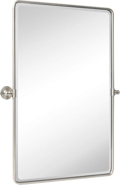 TEHOME 20x30'' Brushed Nickel Pivot Mirror Rectangle Bathroom Vanity Mirror Brushed Silver Rounded Corner Metal Framed Tilting Beveled Vanity Wall Mirrors