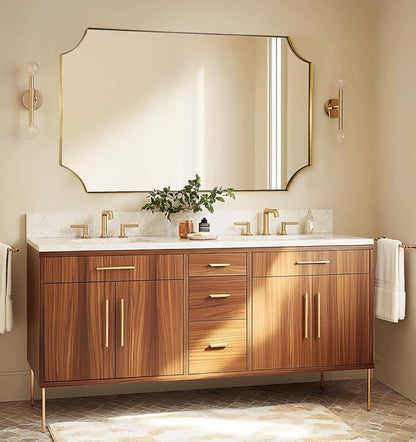 ANDY STAR 30x48 Inch Brushed Gold Mirror, Unique Rectangle Mirror for Bathroom, Large Scalloped Bathroom Mirror with Rust-Proof Stainless Steel 1" Frame, Hangs Vertically or Horizontally