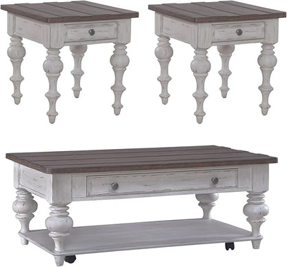 Liberty Furniture River Place Living Room 3 Piece Set - Cocktail Table, 2 End Tables - Riverstone White & Tobacco