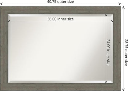 Amanti Art Grey Wall Mirror 29x41 Fencepost Grey Narrow Rectangle Bathroom Mirror for Wall Decor Living Room, Large Rustic Farmhouse Wood Frame, Hangs Horizonally and Vertically, Bathroom Decor