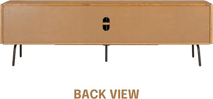 NTC Veil TV Stand with 4 Doors for TVs up to 75’’, Media Console with Vertical Groove Design and Metal Legs, Modern Entertainment Center for Living Room and Bedroom, Effortless Assembly, Teak Look