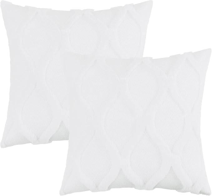 decorUhome Throw Pillow Covers 18x18 Inch Set of 2, Soft Plush Faux Fur Wool Pure White Couch Pillow Covers, Decorative Neutral Pillow Cases for Bed Sofa Living Room Home Decor