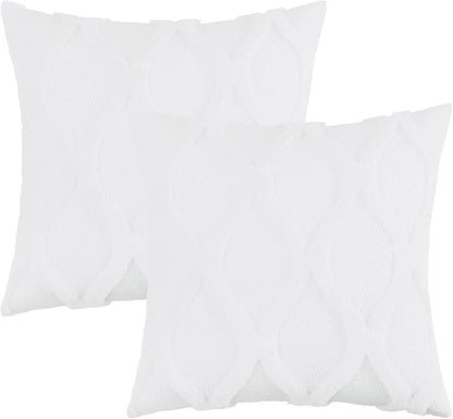 decorUhome Throw Pillow Covers 18x18 Inch Set of 2, Soft Plush Faux Fur Wool Pure White Couch Pillow Covers, Decorative Neutral Pillow Cases for Bed Sofa Living Room Home Decor
