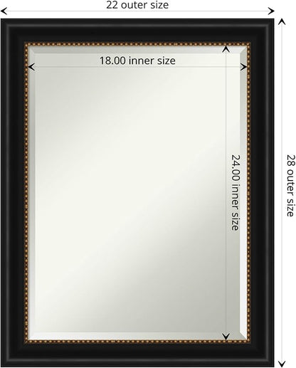 Amanti Art Black Bathroom Mirror for Over Sink, 28x22 Manhattan Black Rectangle Vanity Mirror, Medium Traditional Frame, Hangs Horizonally and Vertically, Bathroom Wall Decor, Beveled Edge