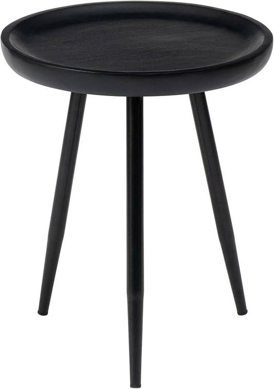 MH London Lydia Round Small End Table & Side Table Solid Wood, Black top with Black Metal Legs, Nightstand, 15.75"x15.75"x18"