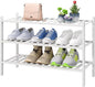 White Shoe Rack, 3-Tier Bamboo Wood Shoe Rack for Closet, Entryway & Hallway, and Stackable Shoe Shelf Storage Organizer for Indoor and Outdoor