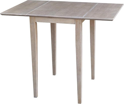IC International Concepts, Solid Wood Small Drop Leaf Dining Table, Solid Real Wood, Sturdy Parawood,36 X 22 X 29, Minimum Assembly, Washed Gray Taupe