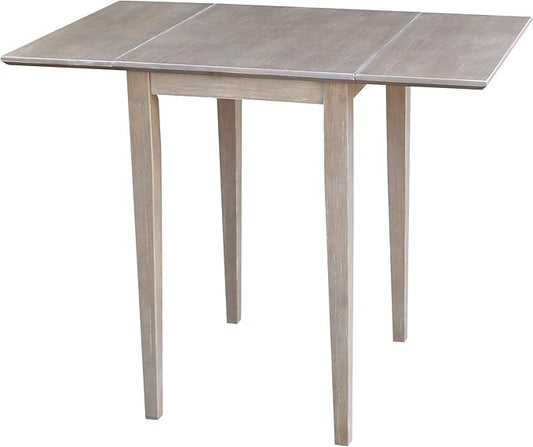 IC International Concepts, Solid Wood Small Drop Leaf Dining Table, Solid Real Wood, Sturdy Parawood,36 X 22 X 29, Minimum Assembly, Washed Gray Taupe