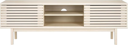 SAFAVIEH Aricia TV Stand for up to 65" Flatscreen – Bleached White, 2 Sliding Doors with Interior Storage, 1 Open Shelf, Entertainment Media Console (MED9633C)