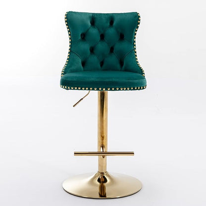 PacknWood Acosure Golden Swivel Velvet Bar Stools Adjusatble Seat Height from 25-33" with Backs Comfortable Tufted,Modern Upholstered Furniture Chairs W/for Home Pub Kitchen,Green,Set of 2
