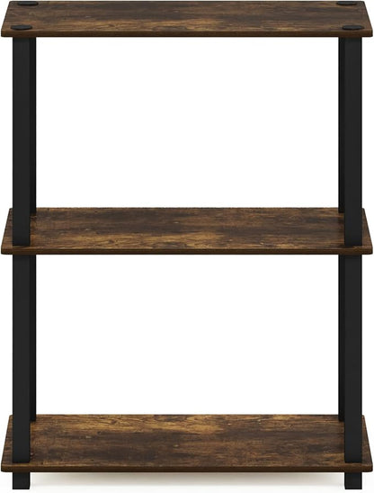 Furinno Turn-S-Tube 3-Tier Compact Multipurpose Shelf Display Rack with Square Tube, Amber Pine/Black