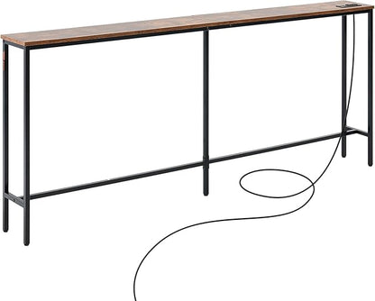 VEVOR Narrow Console Table, 70.9" Behind Couch Shelf with Power Outlets, 1-Tier Long Entryway Shelf, Narrow Sofa Table with Metal Frame and Charge Station, for Entryway, Hallway, Living Room