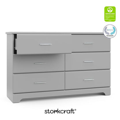 Storkcraft Brookside 6-Drawer Dresser (Pebble Gray) – GREENGUARD Gold Certified, Nursery & Kids Storage, Nursery Essentials, Kids Room Storage, Durable Bedroom Dresser