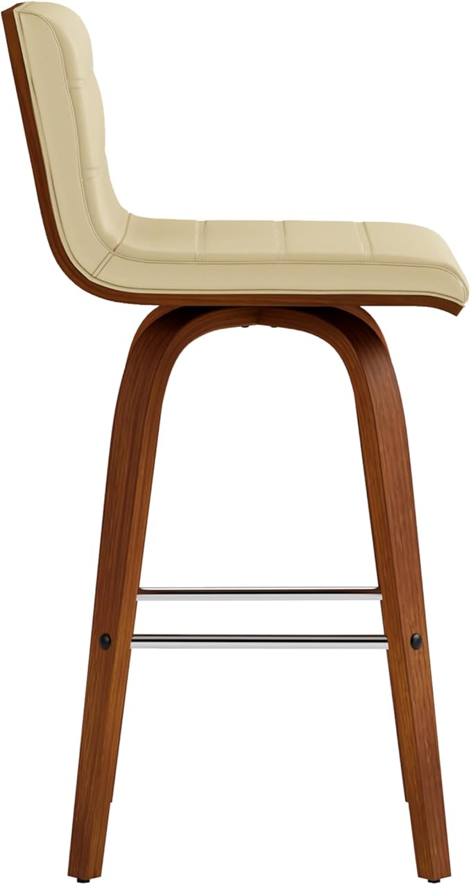 Armen Living Vienna 26" Swivel Counter Stool in Walnut Wood Finish with Cream Faux Leather - Set of 2