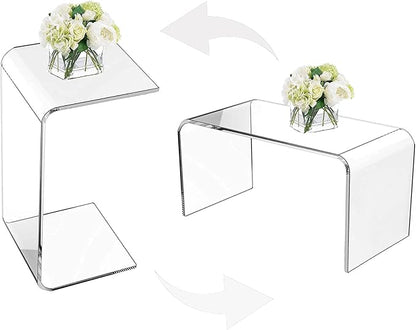 Acrylic End Table, 26 Inch Tall Side Table Acrylic C Shape Modern Clear Side Couch Table Slides Under Couch