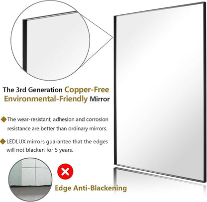 36x48 Inch Black Bathroom Mirror, Copper-Free, Aluminum Alloy Frame Vanity Rectangle Wall Mounted Modern Mirror for Bedroom/Living Room/Porch Horizontal or Vertical