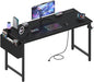 Lufeiya Gaming Desk with Power Outlet, 55 inch Teen Study Table Home Office Work Writing Computer Desks with Charging Station Outlets Built in, Black