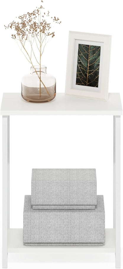 Furinno Simplistic Industrial Metal Frame End Table, 1-Pack, White/White