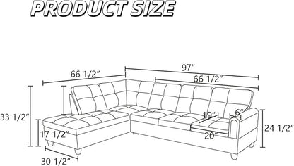 L Shaped Couch Sectional Couches with Chaise, Fluffy Fabric 3 Pieces Modular Convertible Sofa for Living Room Furniture Sets and Small Apartment, Dark Gre