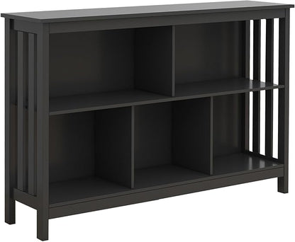 TaoHFE Short Bookshelf with 2-Layer 5 Cube Shelf,Wooden Bookcase Modern Minimalist Style, Horizontal Bookshelf for Living Room, Classroom, Bedroom, Book Shelf with Storage Cube Bookcase, Black