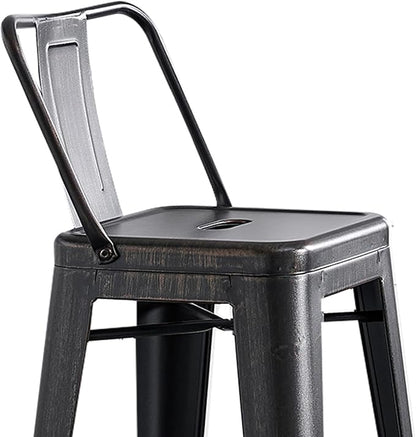AC Pacific 30” Metal Barstool Set of 4 – Country Rustic Style with Low Back, Lightweight & Sturdy Build, Easy Assembly – Distressed Black